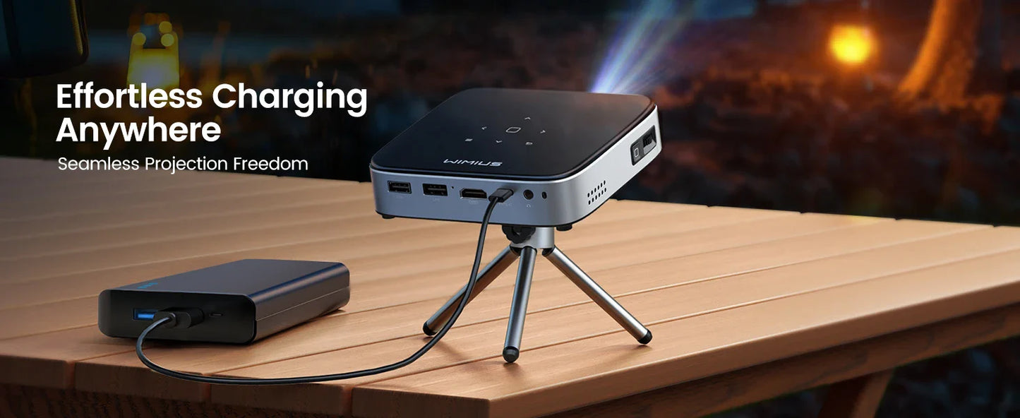 WiMiUS Mini Android 11.0 DLP Projector – Rechargeable Ultra Short Throw, WiFi, Bluetooth, FHD 1080P Support