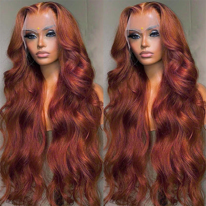 Reddish Brown 13x6 Lace Front Wig – Pre-Plucked 180% Density Body Wave, Auburn Colored Human Hair Lace Frontal Wig