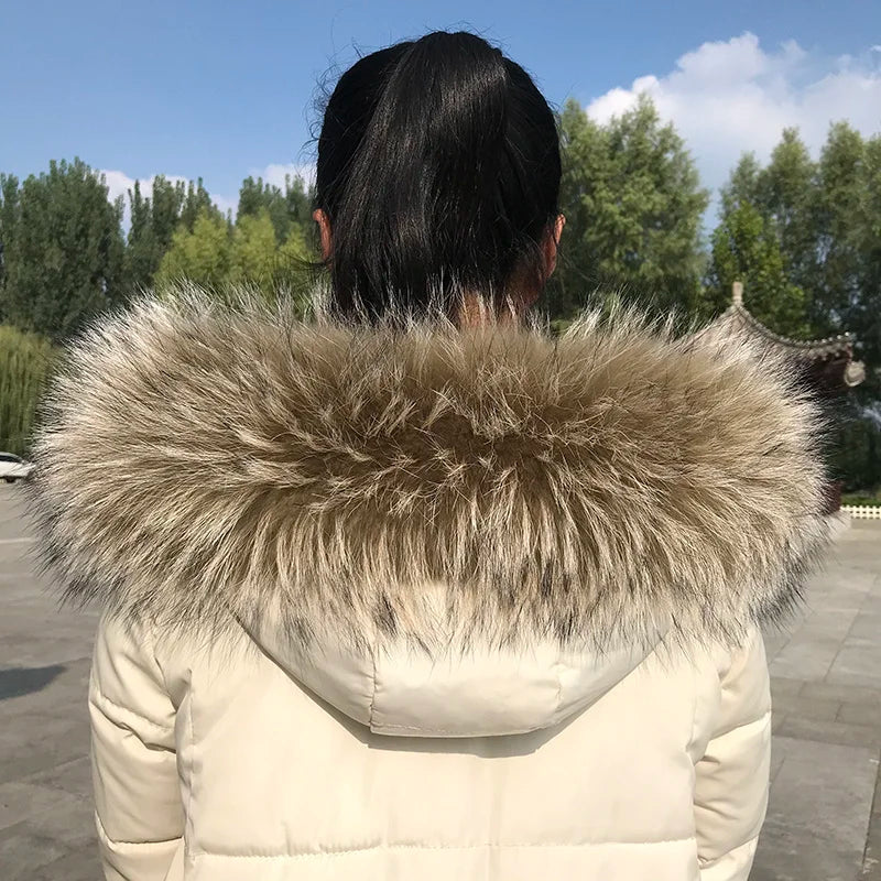 Natural Raccoon & Fox Fur Scarf – Luxury Women’s Winter Fur Collar and Hood Trim for Coats & Jackets