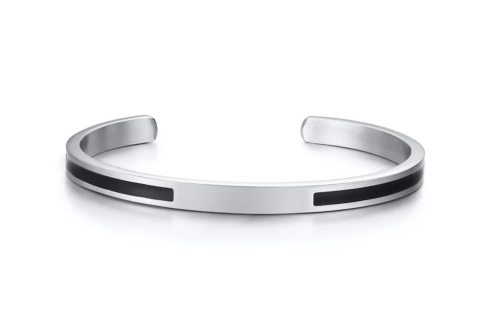 Men's Enamel Bangle - Viking Logo Cuff Bracelet, Stainless Steel Minimalist Bangle for Gentlemen