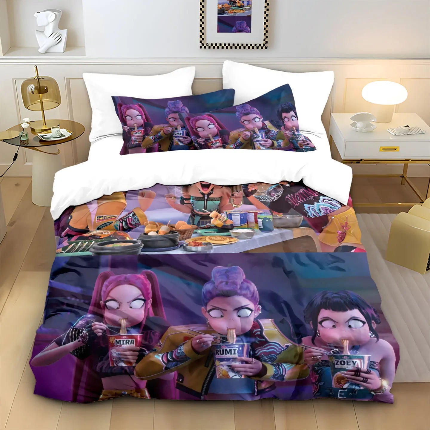 Anime Demon Hunters Zoey Mira Bedding Set – Duvet Cover for Kids, Teens & Adults, Single to King Size Gift