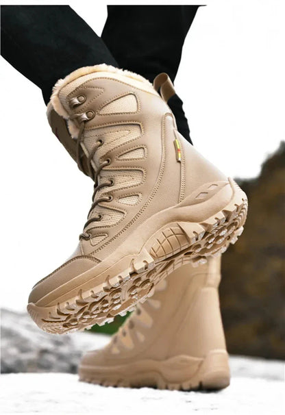 Men's Warm Plush Snow Boots - Lace Up Waterproof High Top, Anti-Slip Winter Boots for Casual & Work Wear