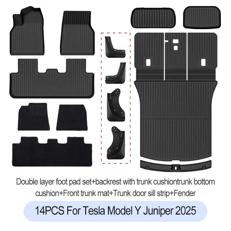 Tesla Model Y Juniper 2025+ TPE Floor Mats Set – Premium All-Weather Cargo & Trunk Liner, Wear-Resistant Car Interior Foot Protection Mats