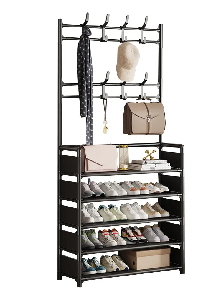 Multi-Layer Shoe Rack & Hat Hanger – Simple Floor Organizer with Load-Bearing Shelf for Shoes & Hats