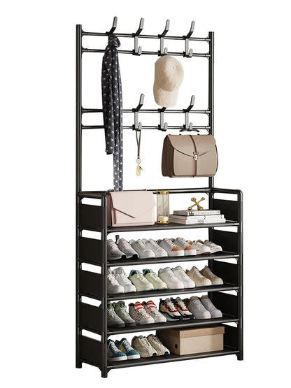 Multi-Layer Shoe Rack & Hat Hanger – Simple Floor Organizer with Load-Bearing Shelf for Shoes & Hats