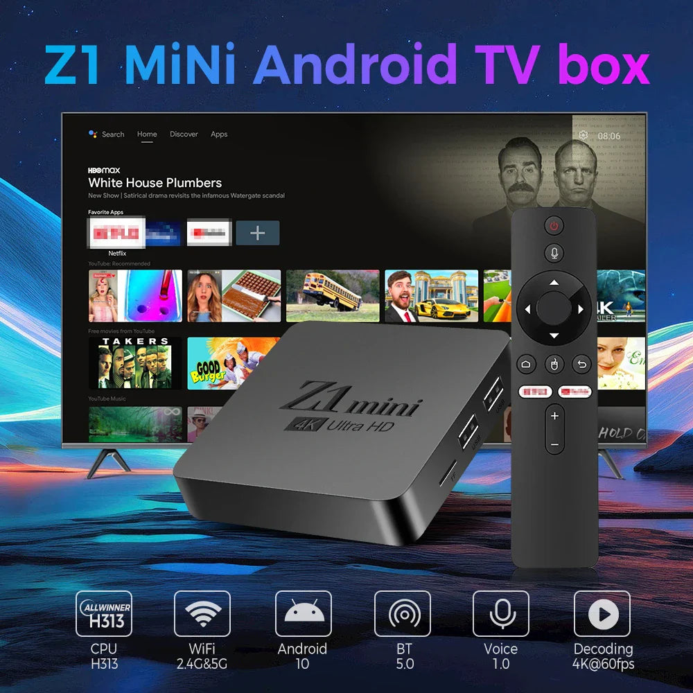 Smart ATV Box Z1 Mini – Android 10, Allwinner H313, 2GB RAM 8GB ROM, Dual 2.4G/5G WiFi, BT 5.2, 4K Media Player Set-Top Box