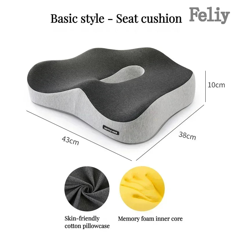 Memory Foam Office Chair & Car Seat Cushion – Orthopedic Lumbar Support Pillow with Coccyx Relief & Massage Back Pad