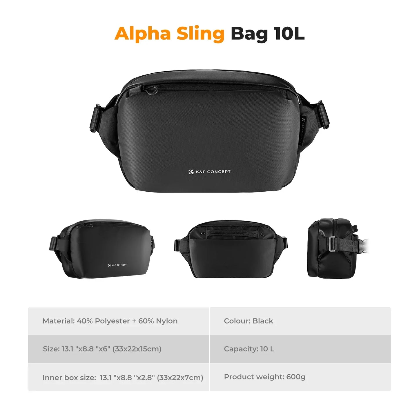 K&F Concept 10L Camera Shoulder Bag - Lightweight Travel Sling for Canon, Nikon, Sony, DJI Drone | Photography Carry Pouch