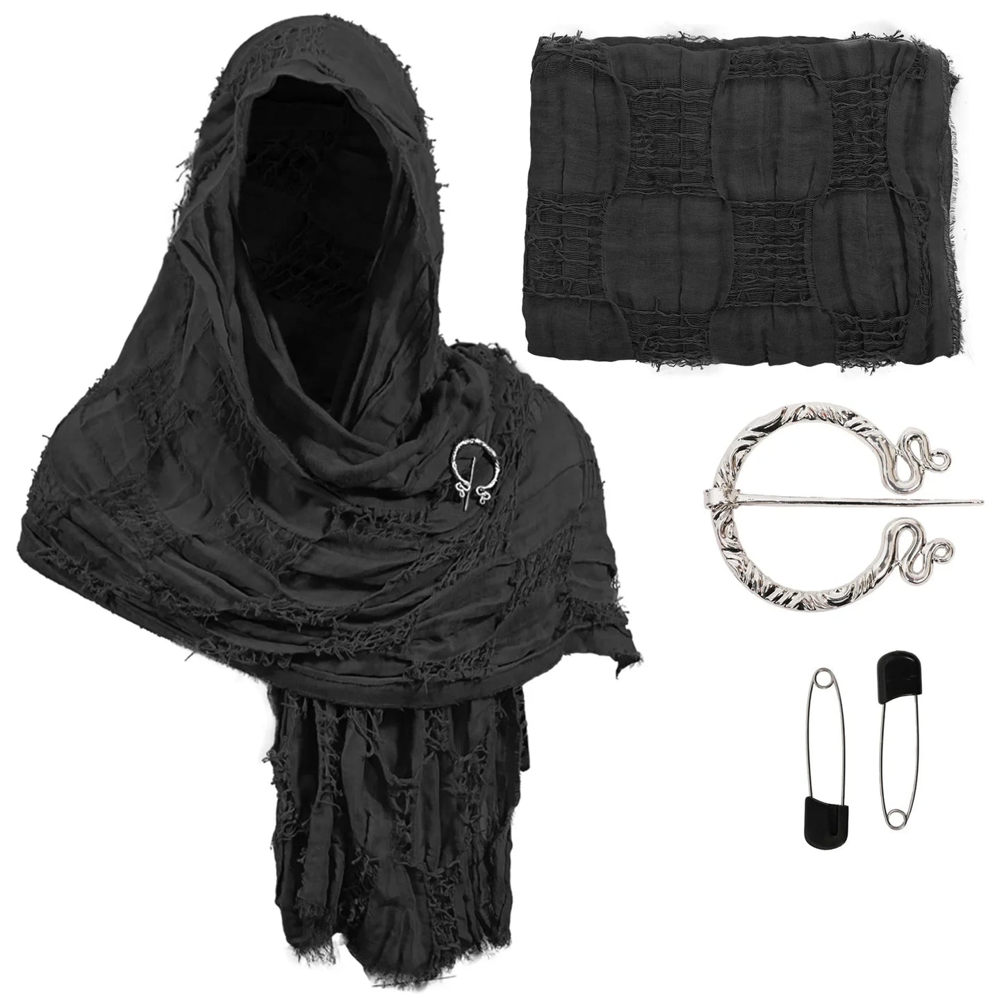 Medieval Pirate Hood Scarf – Retro Black, Brown & Green Cloak Wrap for Renaissance, Halloween & Masquerade Costume