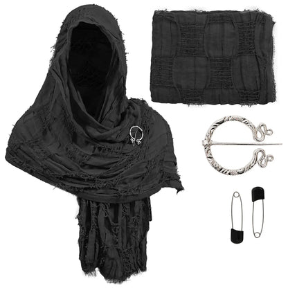 Medieval Pirate Hood Scarf – Retro Black, Brown & Green Cloak Wrap for Renaissance, Halloween & Masquerade Costume