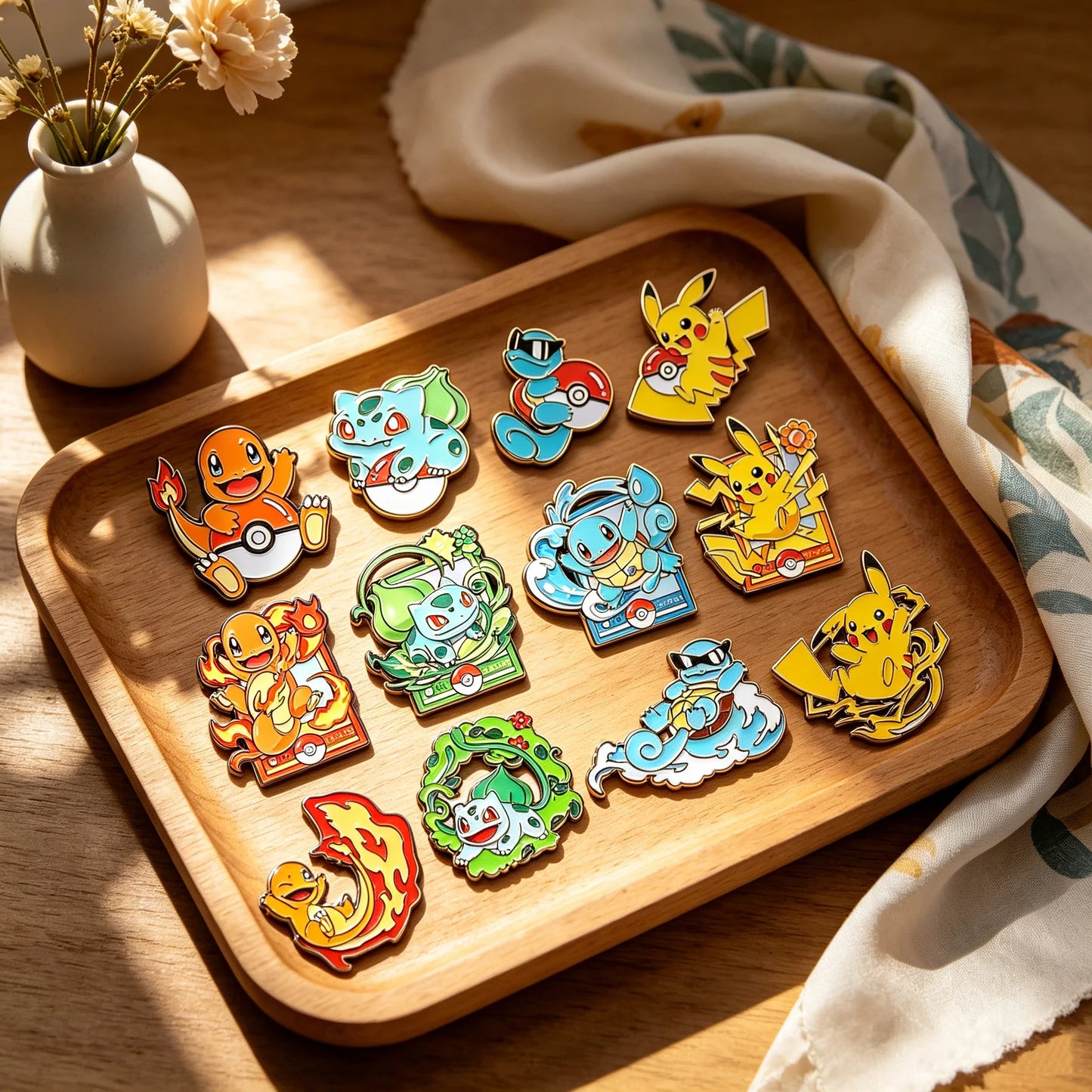 12-Piece Anime Enamel Pin Set - Cute Cartoon Animal Brooches for Backpacks & Gifts