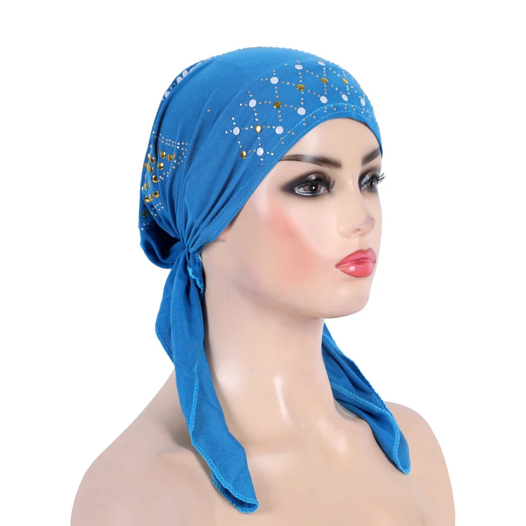 H089 Women’s Turban Hijab – Fashion Gold Sequin Islamic Headscarf, Pull-On Amira Headwrap