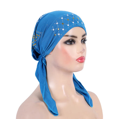 H089 Women’s Turban Hijab – Fashion Gold Sequin Islamic Headscarf, Pull-On Amira Headwrap