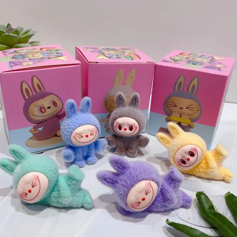 12pcs Mini Labubu V1 & V2 “Have A Sit” Figures – Cute Flocking Doll Collection & Decor Accessories
