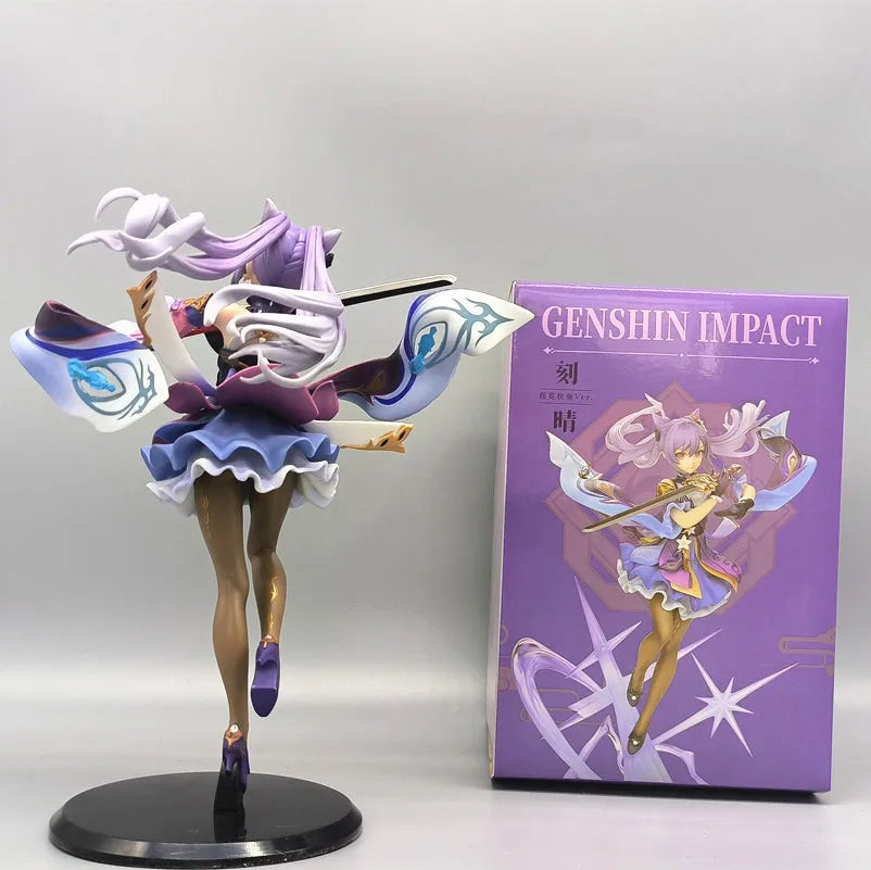 25CM Genshin Impact Keqing & Hu Tao Anime PVC Figure – Sword Swing Action Desktop Decoration Toy