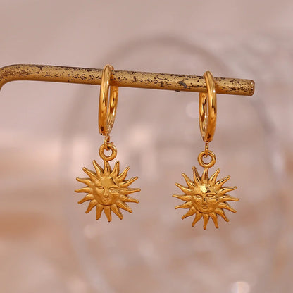 E.B.belle Y2K Sun Pendant Hoop Earrings – Gold Plated Cute Holiday Fashion Jewelry for Women & Girls