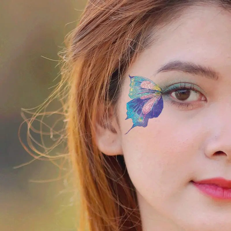 Fairy Butterfly Wings Shiny Tattoo Sticker: Waterproof Fake Tattoos for Women - Eyes, Face, Hand, Body Art for Makeup, Dance, Music Festival