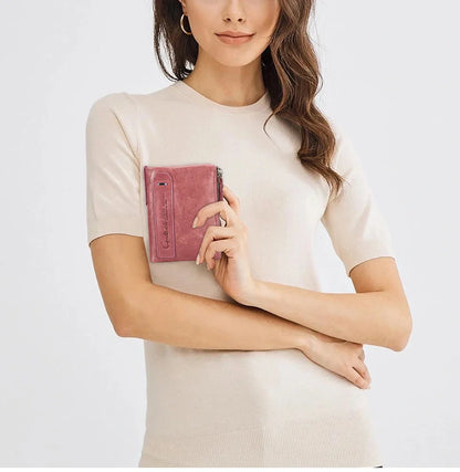 CONTACT'S Genuine Leather Short Wallet for Women — Luxury Designer Card & Coin Holder, Mini Money Clip Wallet with Free Shipping