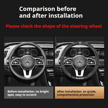 Mercedes-Benz Carbon Fiber Leather Steering Wheel Cover — Anti-Slip Fit for A/B/C/E/S/V/R-Class, C43, CLA, GLA, GLB, GLC, GLK, SLK, SL, Vito
