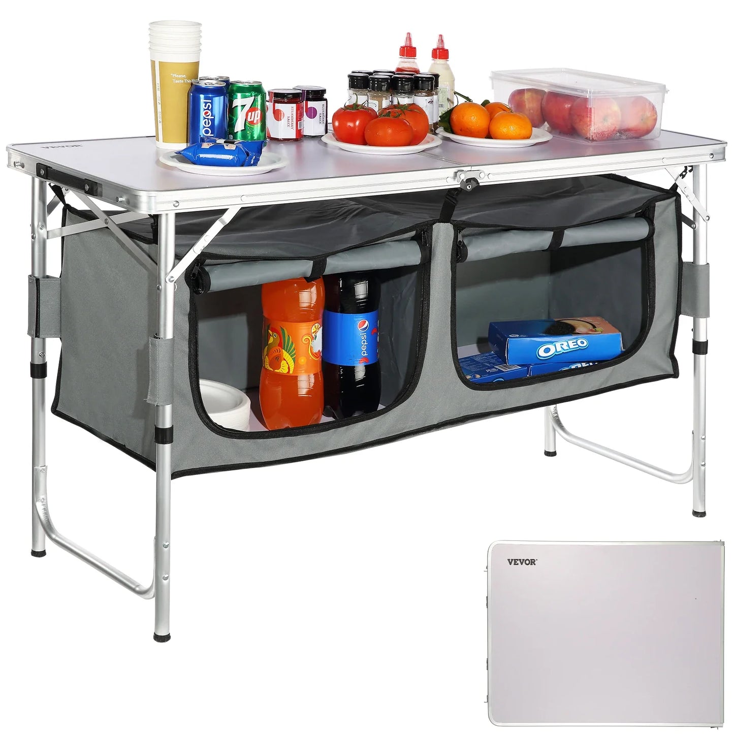 VEVOR Folding Camping Kitchen Table – Quick Set-Up MDF Table for Outdoor Picnic, BBQ, RV & Travel