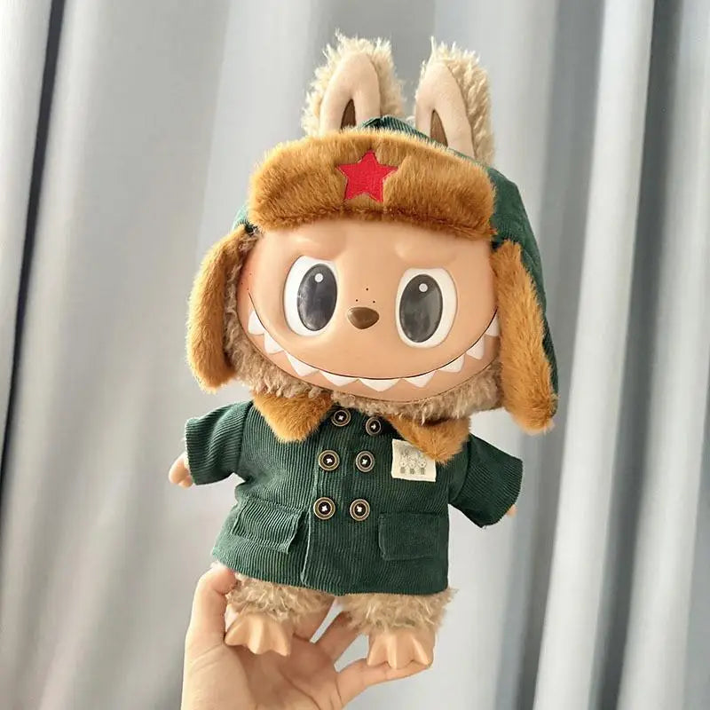 Labubu 38cm Plush Doll Clothes – MOKOKO Coat with Rabbit Ear Strap Skirt Set, Cute Doll Outfit & Accessories