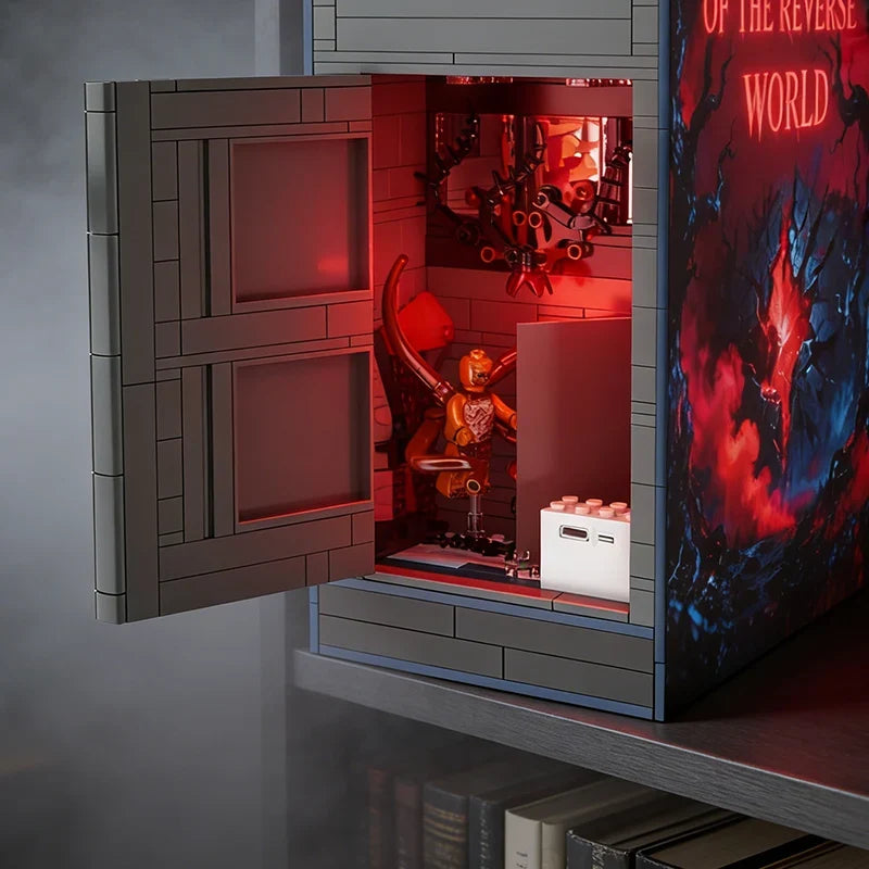 Upside Down Monster House Book Nook Kit - 3D Building Block Puzzle with LED Lights for Kids & Collectors