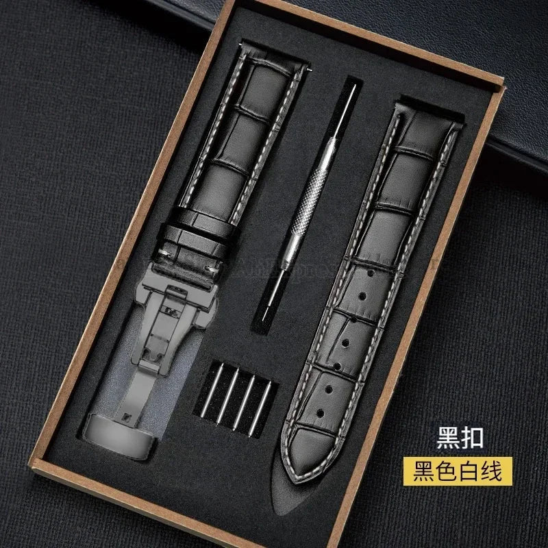 Universal Genuine Leather Watch Band 12–24mm with Butterfly Clasp – Premium Strap for Men & Women (Gift Box Included)