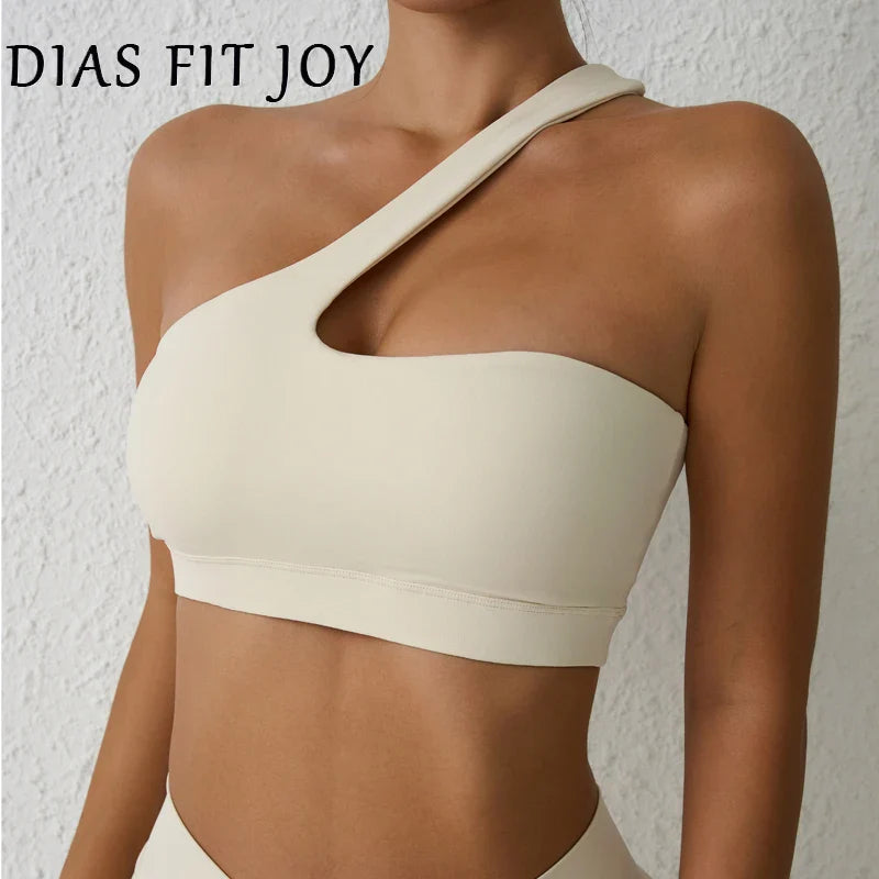 One Shoulder Sports Bra for Women – DIAS FIT JOY Sexy Yoga Fitness Training Bra with Detachable Beauty Back Design
