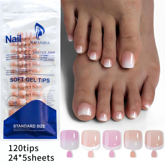 120PCS French Short Square Press-On Toenails – Nude Pink Full Cover False Toe Nails, Fake Nail Extensions for Wome