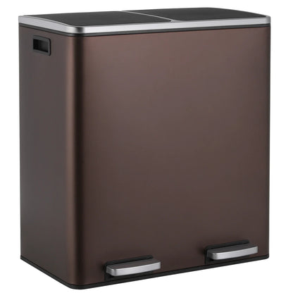 60L Dual Compartment Kitchen Step Trash Can – Hands-Free, Soft-Close Lid, Brushed Stainless Steel