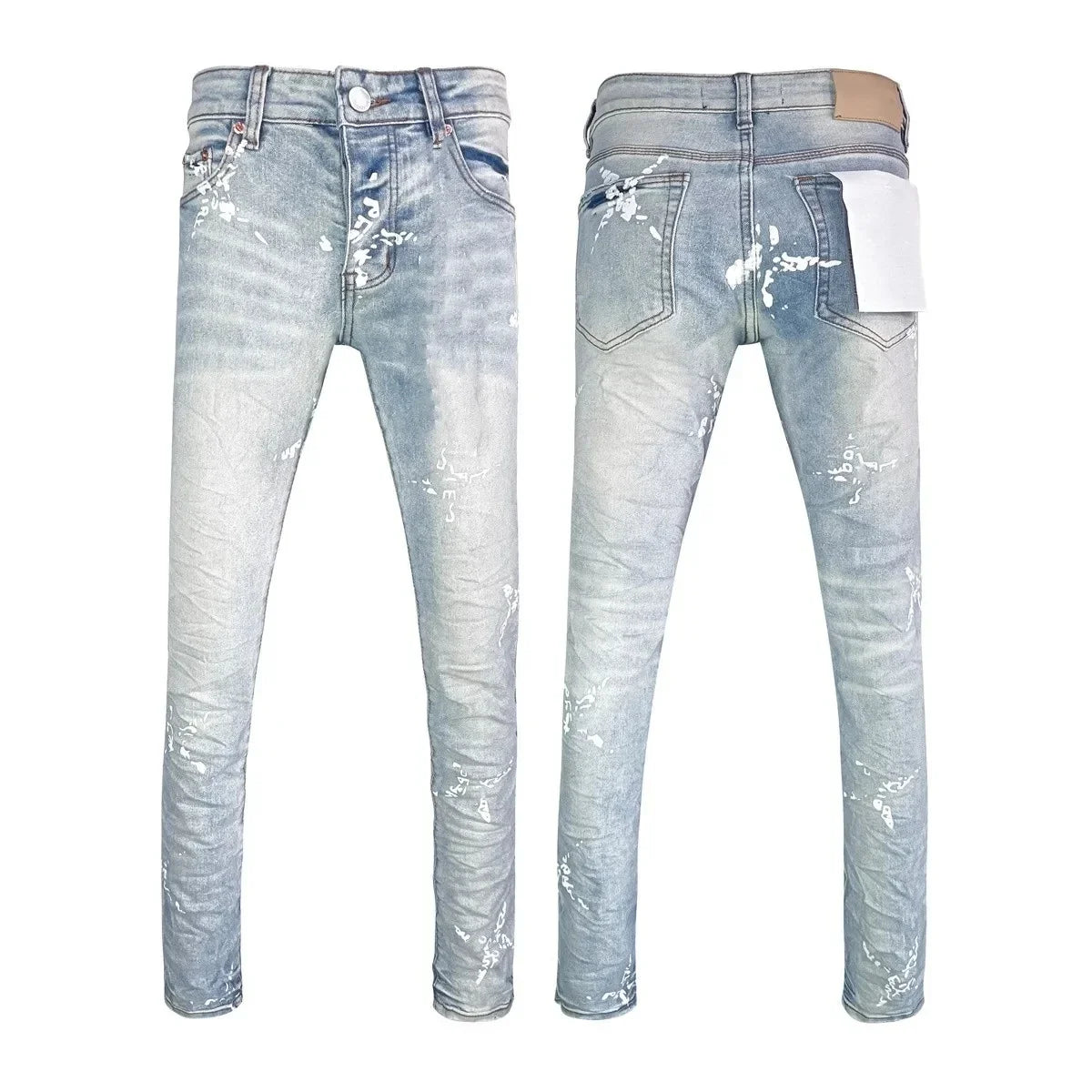 Men's Graffiti Washed Jeans - Retro Distressed Low Rise Skinny Denim Pants