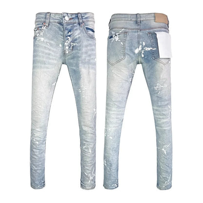Men's Graffiti Washed Jeans - Retro Distressed Low Rise Skinny Denim Pants