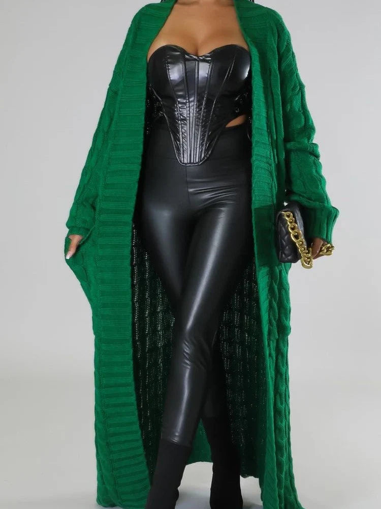 Knit Cardigan for Women – Long Green Crochet Jacket, Loose Long Sleeve Autumn/Spring Winter Sweater, 2023 Warm Jumper Coat