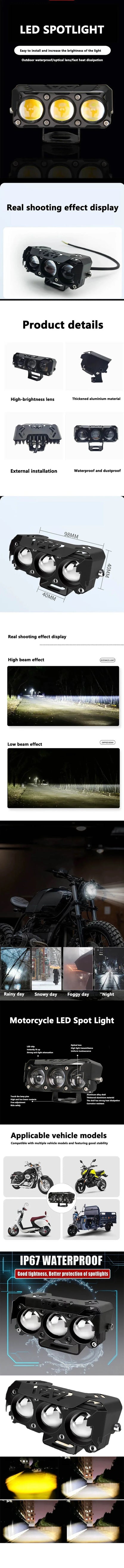 Motorcycle LED Spot Light – Dual Color Hi/Low Beam Fog Lamp for Car, Truck, SUV, UTV