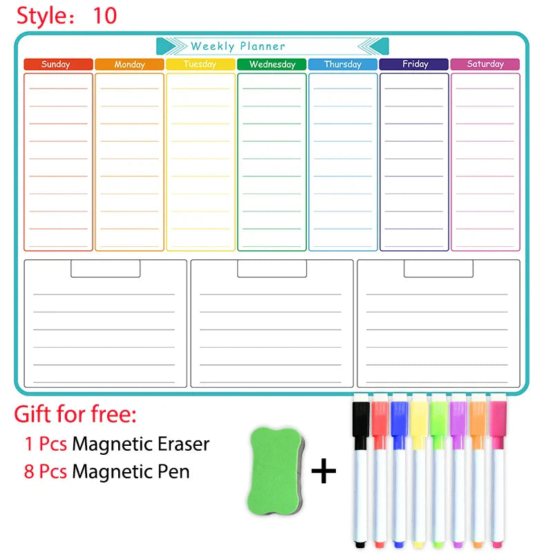 A3 Dry Erase Whiteboard Fridge Calendar – Weekly & Monthly Planner in Spanish, French, English