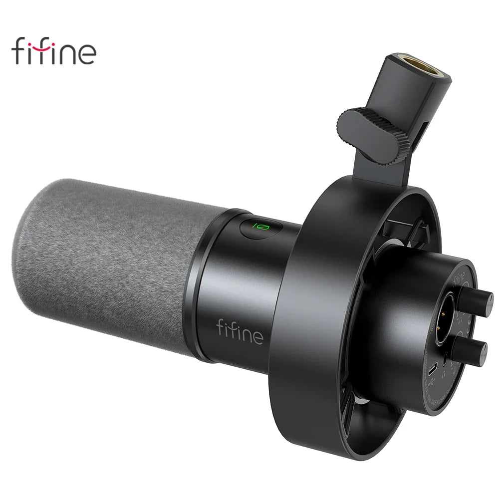 FIFINE USB/XLR Dynamic Microphone – K688 with Shock Mount, Touch-Mute, Headphone Jack & Volume Control for PC or Sound Card Recording
