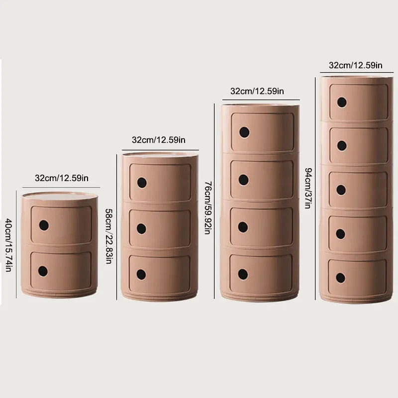 Nordic Round Bedside Table – Mini 2/3/4/5 Layer Cute Storage Cabinet, Creative Living Room & Bedroom Furniture