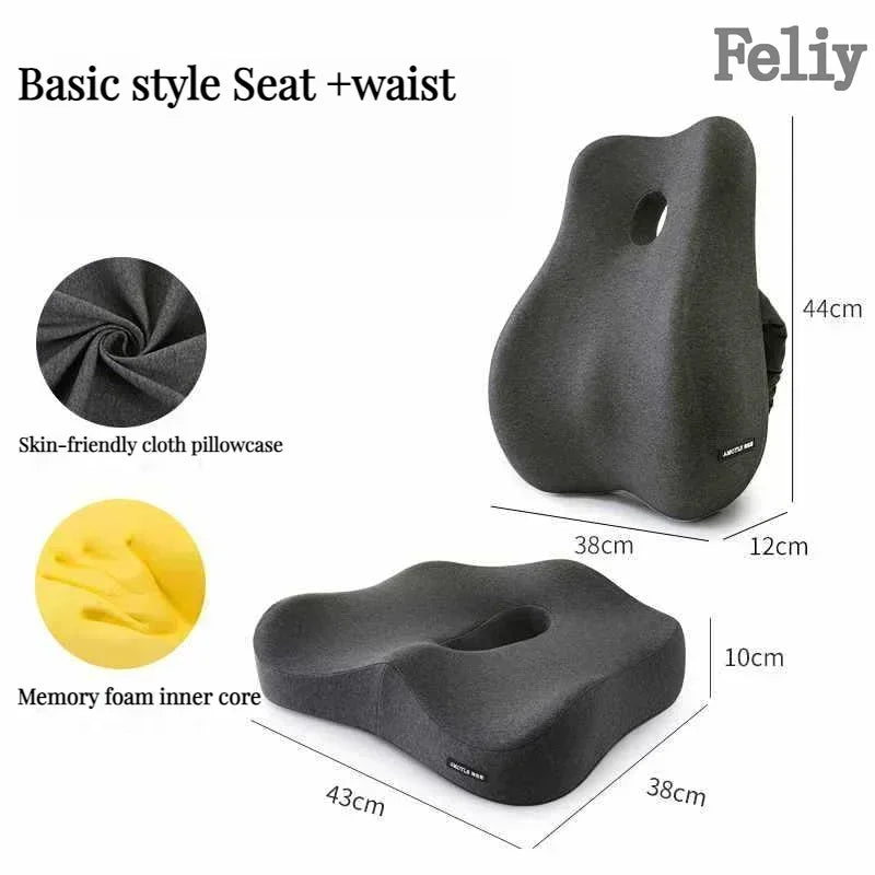 Memory Foam Office Chair & Car Seat Cushion – Orthopedic Lumbar Support Pillow with Coccyx Relief & Massage Back Pad