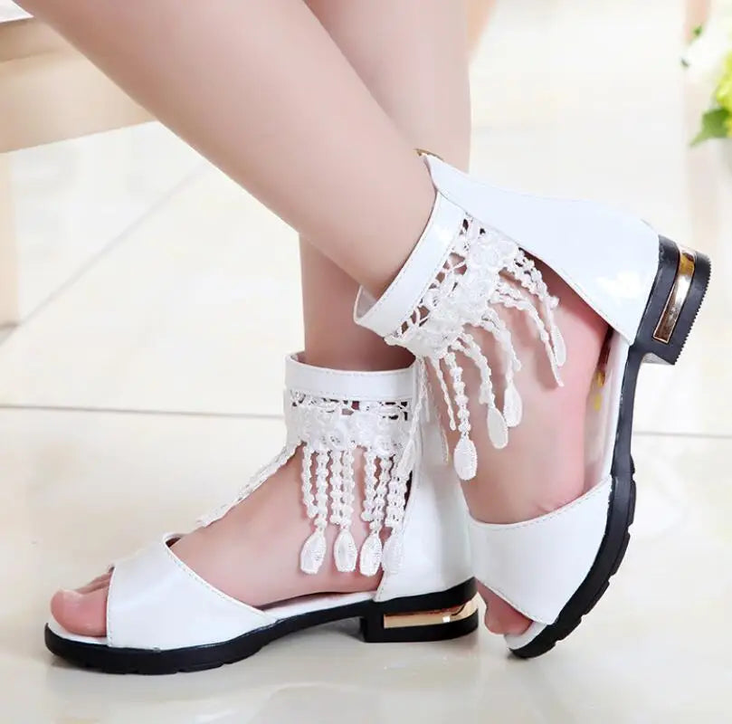 Girls Bow Sandals - Cute Summer Princess Beach Shoes with Tassel Detail