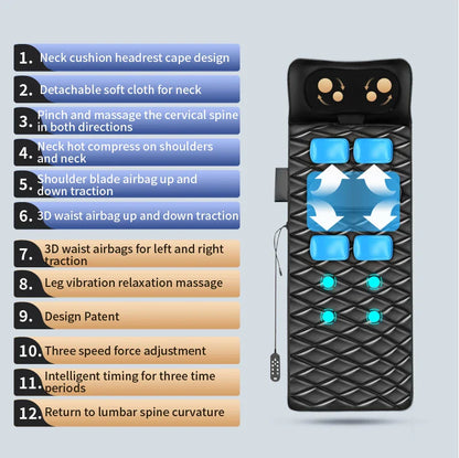 Upgraded Large Area Heated Neck Massager – Vibration Airbag Full Body Massage Mat with Lumbar Traction and Remote Control