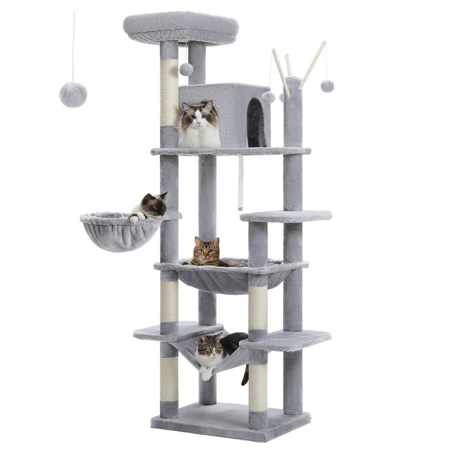 Large Cat Tree Tower – Multi-Level Plush Indoor Cat Condo with Scratching Posts, Boards, Perches & Caves