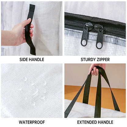 Large Capacity Waterproof Clothes Storage Bag – Foldable Blanket & Garment Organizer for Home, Bedroom, Closet, Transparent Storage Container