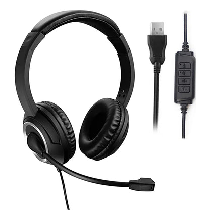 USB Business Headset with Rotatable Mic – 3.5mm Noise-Cancelling Headphones with Mic Mute for PC & Call Centers