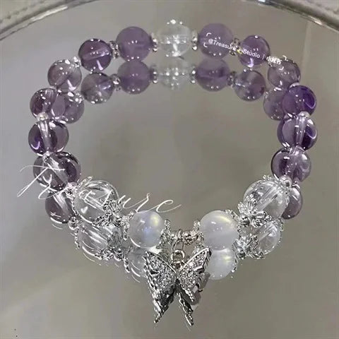 Korean Style Crystal Bead Bracelet - Flower Fox Feather Tassel Charm Jewelry Gift for Women Girls & Best Friends