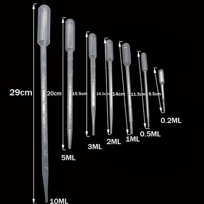 100PCS Laboratory Pipette Set — Plastic Disposable Graduated Droppers, 0.2/0.5/1/2/3/5/10mL for Liquid Measurement