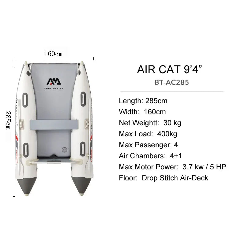 AQUA MARINA AIRCAT Inflatable Boat – Double Tube Catamaran Dinghy Raft with Drop Stitch Floor for Fishing & Water Sports