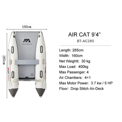 AQUA MARINA AIRCAT Inflatable Boat – Double Tube Catamaran Dinghy Raft with Drop Stitch Floor for Fishing & Water Sports