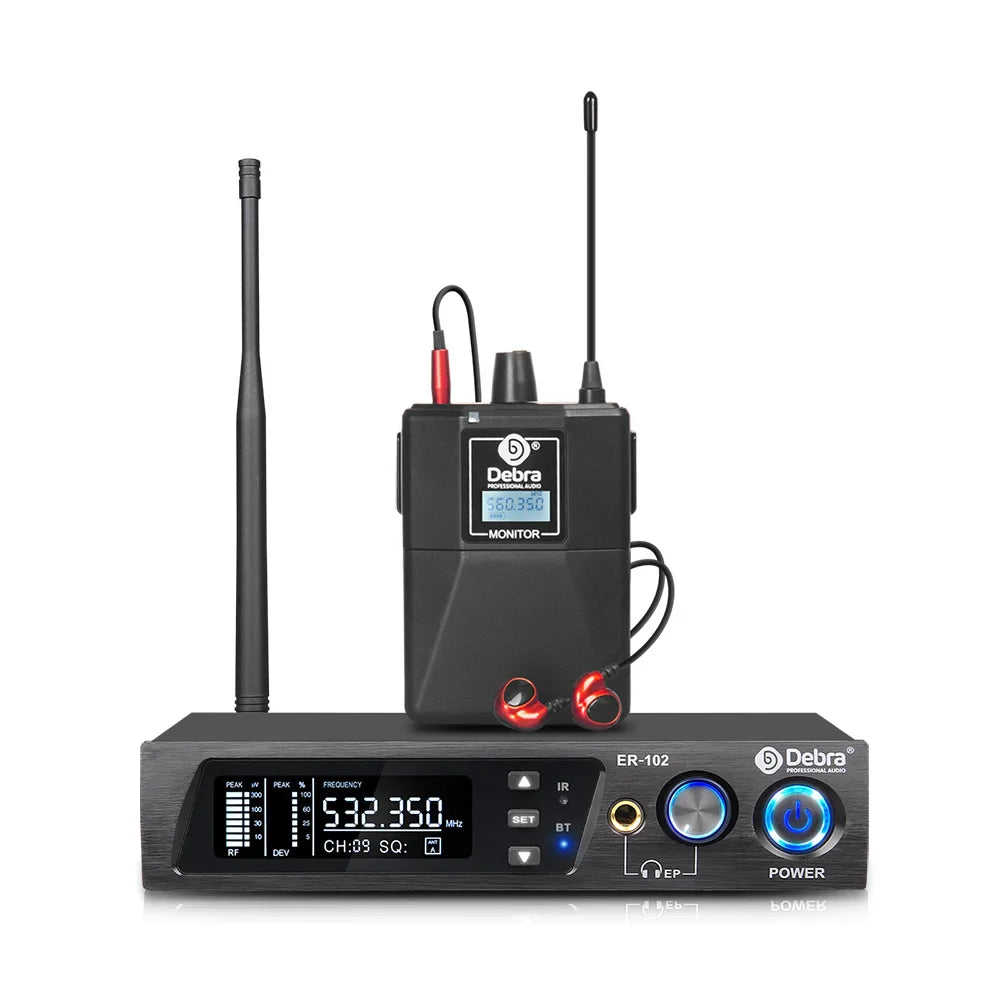 Debra ER102 UHF Wireless In-Ear Monitor System – Multiple Professional Transmitters for Small Concerts & Home Theater