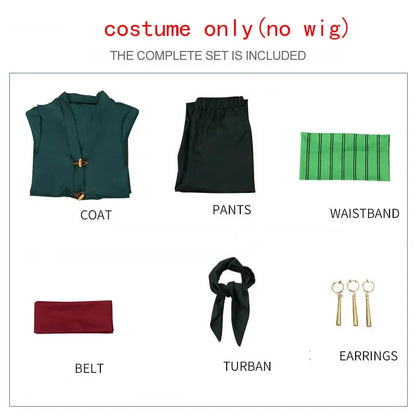 Roronoa Zoro Cosplay Costume - Anime Kimono Robe Cloak Uniform with Earrings for Halloween & Comic Con