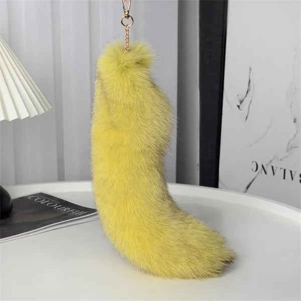 2024 Natural Fox Fur Tail Keychain – Chic Y2K Furry 40cm Keyring Accessory for Women’s Car Keys